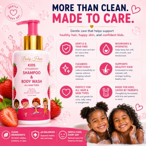BABY HAIR Strawberry Mineral Shampoo & Body Wash 10 fl. oz. - Sulfate-Free, Tearless Formula with Biotin & Strawberry Oil