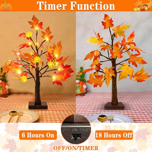 18 Inch Prelit Fall Maple Tree with Pumpkin Lights | Warm White LED