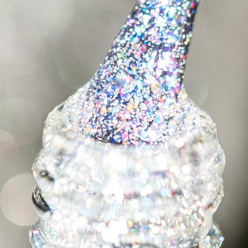 BURANO YH11 Holographic Silver Glitter Gel Nail Polish - Reflective UV Top Coat