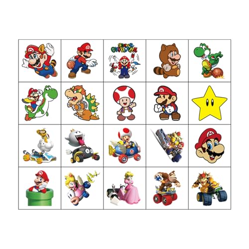 20pcs Mario Temporary Tattoos for Kids - Fun Party Favors