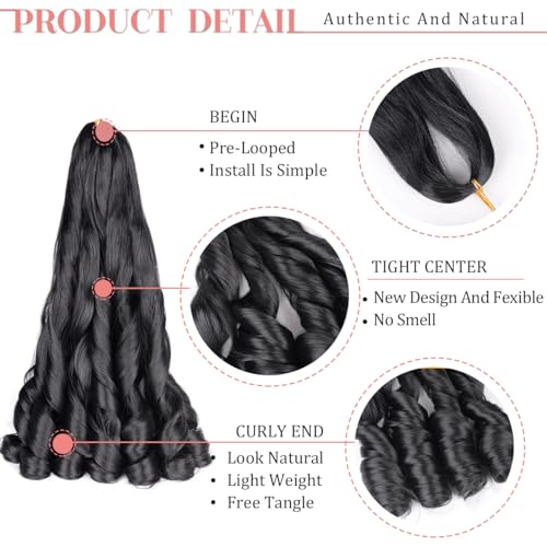 Luoyudu French Curly Braiding Hair 24Inch Loose Wavy 8 Packs #1B Black Bouncy Braiding Hair Extensions 75g/Pack Synthetic French Curl Crochet Hair Extensions£¨8packs,24Inch)