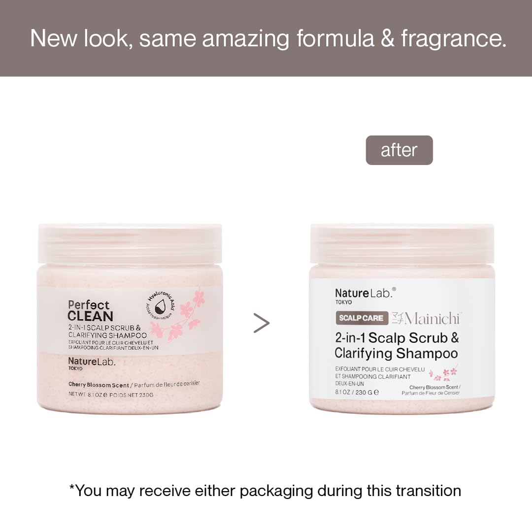 NatureLab.TOKYO Perfect Clean Scalp Scrub - 2-in-1 Hair Treatment for Clarifying & Shine | Cherry Blossom Scent | 8.1 OZ