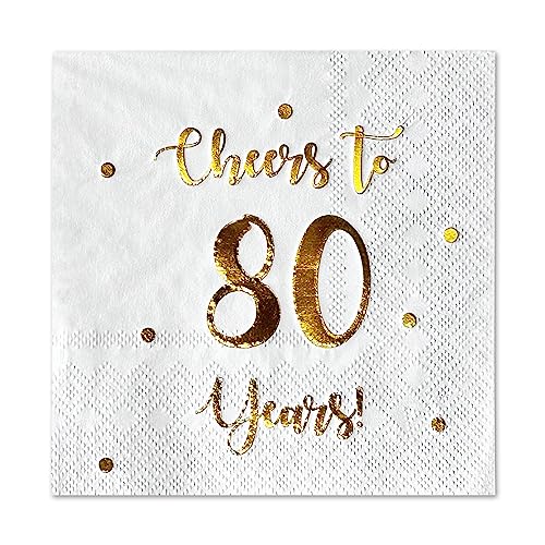 Cheers to 80 Years Cocktail Napkins - 50-Pack White 3-Ply