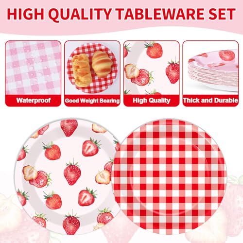 48-Count Strawberry Paper Plates - 7-Inch Disposable Dinnerware Set