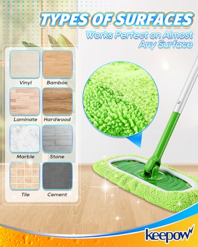 KEEPOW Dual-Material Mop Pads - 4 Pack Compatible with Swiffer