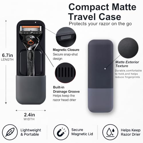 Koulowgee Black Gray Razor Travel Case Compatible with Gillette Fusion, ProGlide & Mach3