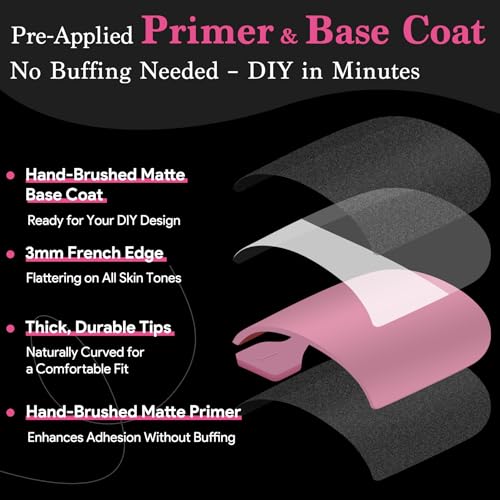 Berry Pink & White Square French Tip Press On Toenails - 270 Pcs Set