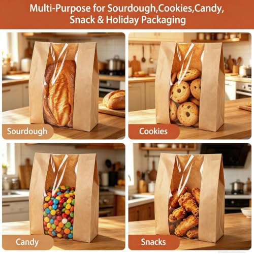 60 Pcs Clear Window Bread Bags for Homemade Sourdough & Baked Goods