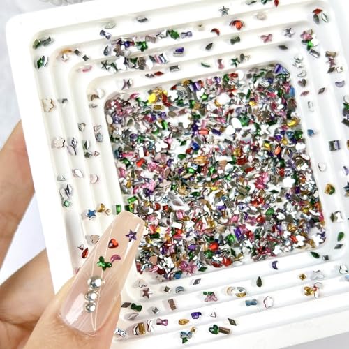 2000PCS Colorful Crystal Nail Art Charms - Heart, Star, Flower Gems