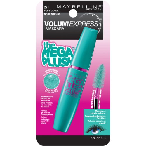 Maybelline Mega Plush Mascara, Very Black - Washable Gel-Mousse Formula