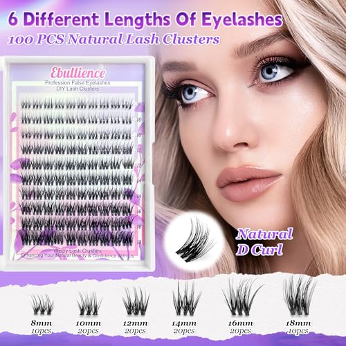 Ebullience Invisible Band D Curl Lash Clusters MIX 8-18mm 100pcs - Natural DIY Eyelash Extensions