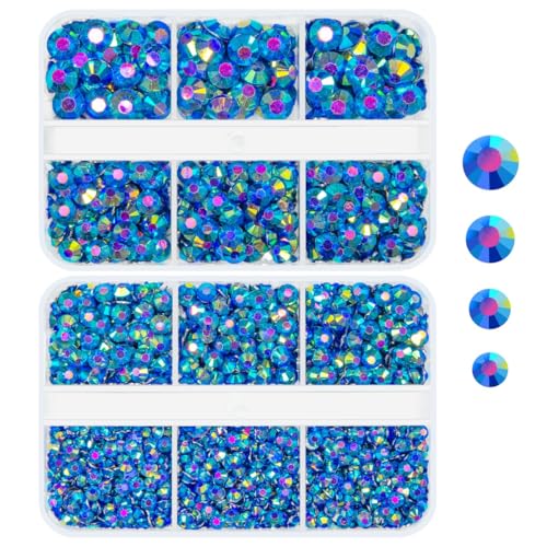Qiipii Royal Blue AB Resin Rhinestones 3-6mm - Non-Hotfix Flatback Crystals for Tumblers Nails DIY