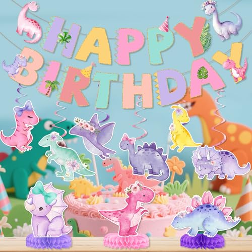 Pastel Dinosaur Birthday Party Decorations Set for Girls
