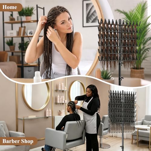 Braiding Hair Rack Standing Extension Holder Hanger, 144 Pegs Divider for Separator Stand Display (Black)
