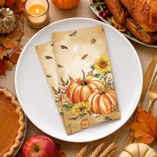 100-Count Fall Napkins - Retro Pumpkin & Maple Design - 4.3x7.9 Inch