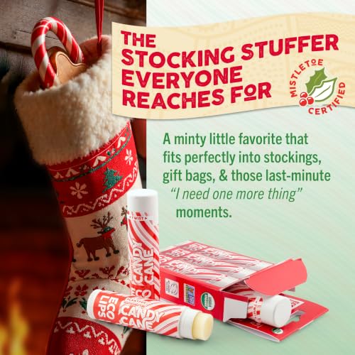 Eco Lips Organic Candy Cane Lip Balm - 3 Pack | Festive Vanilla Mint Flavor | 100% Plastic Free