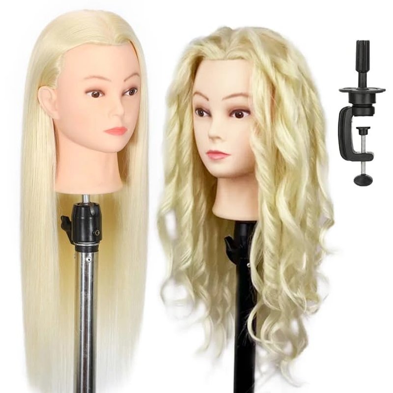 22-Inch Mannequin Head - Real Human Hair Cosmetology Doll for Hairdresser Practice | Blond, Includes Clamp & Tools