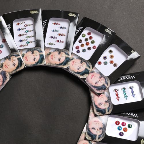 Wevez 12 Pack Self-Adhesive Bindi Stickers – Traditional Forehead Bindis for Festive Wear