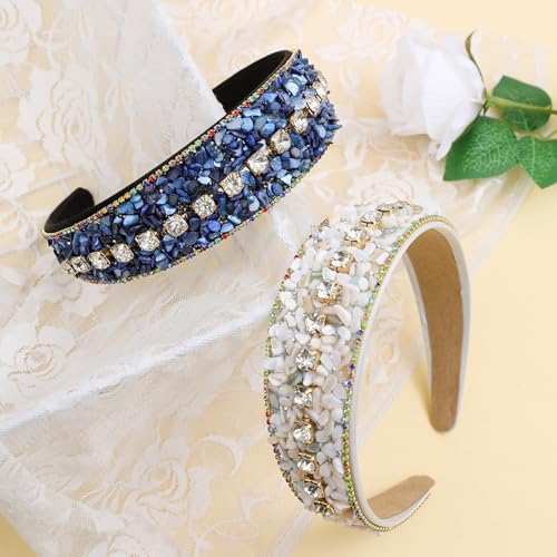 Cutewing Variation NO15A Sparkle Rhinestone & Turquoise Wide Headband 2-Pack - Fashion Hair Accessory for Women & Girls
