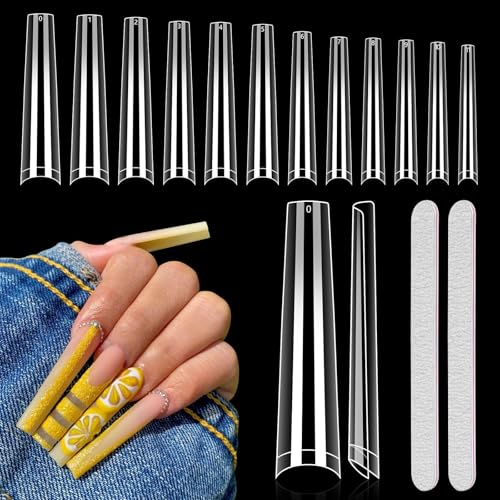 Quaferen 504PCS Long 3XL Coffin Nail Tips Half Cover with 2 Nail Files