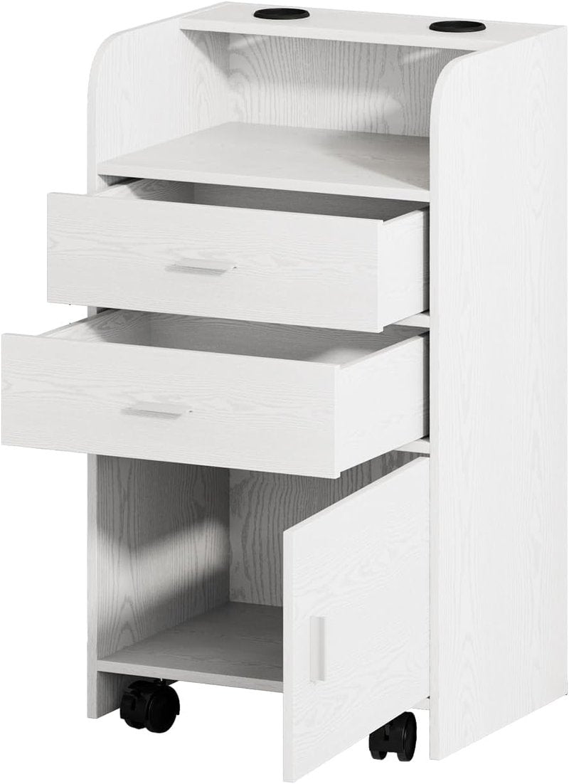 Salon Station for Hair Stylists - Mobile Organizer Trolley Cart with Wheels | White Beauty Barber Station