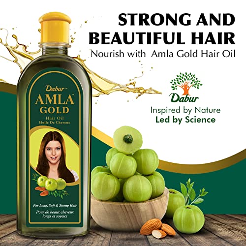 Dabur Amla Gold Hair Oil ? Nourishing Herbal Hair Oil for Stronger, Thicker & Shinier Hair ? Enriched with Amla Extracts to Reduce Hair Fall, Strengthen Roots & Promote Healthy Growth ? 300ml