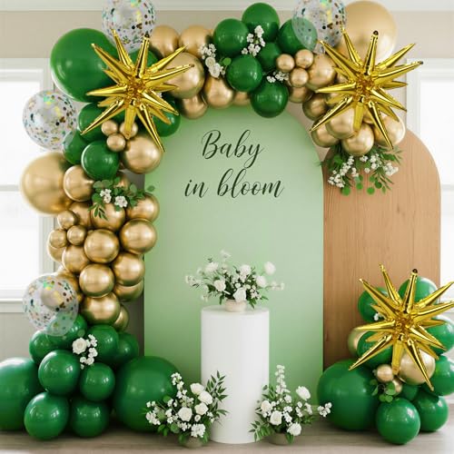 Green and Gold Balloon Garland Arch Kit - 140pcs Latex Balloons