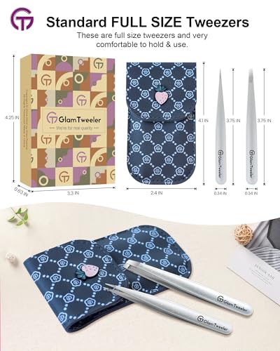 GlamTweeler Precision Tweezer Set with Carrying Case - Slant & Point Tips