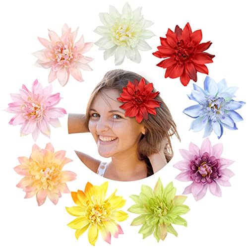 Lawie 9-Pack Large 4-Inch Artificial Dahlia Flower Hair Clips for Women & Girls
