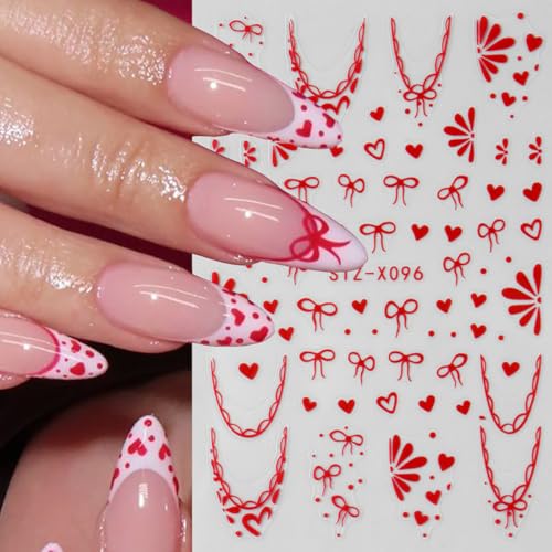 TANYOOTO Valentine's Day Heart Nail Stickers - 6 Sheets, Pink Red Burgundy, Valentine's Style-05