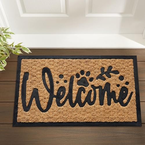 Funny Non-Slip Coconut Coir Doormat with Dog Paw Design - 30x17 Inch