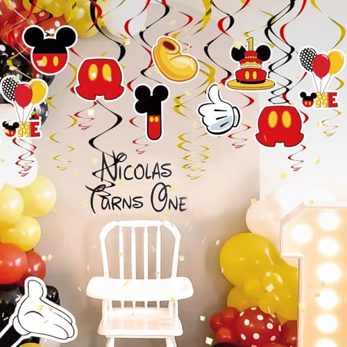 Red Mouse 1st Birthday Hanging Swirl Decorations - 38 Pcs