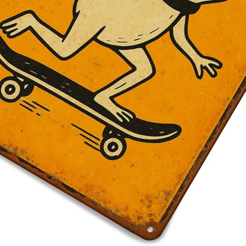 Skateboarding Frog Metal Sign - Funny Wall Art with Quote