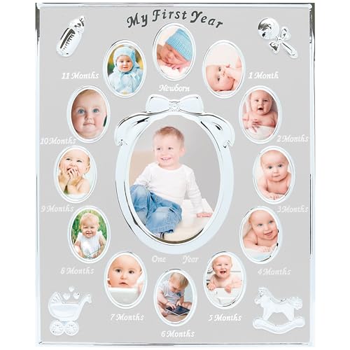 My First Year Baby Milestone Photo Frame - Silver Display for 12 Photos