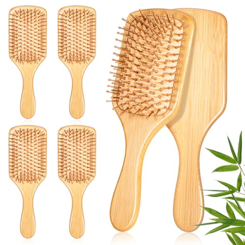 6 Pcs Bamboo Hair Brushes Set for Scalp Massage & Detangling