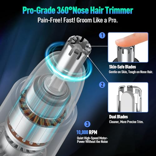 Men Women Nose & Ear Hair Trimmer with LED Display, USB Rechargeable, Waterproof