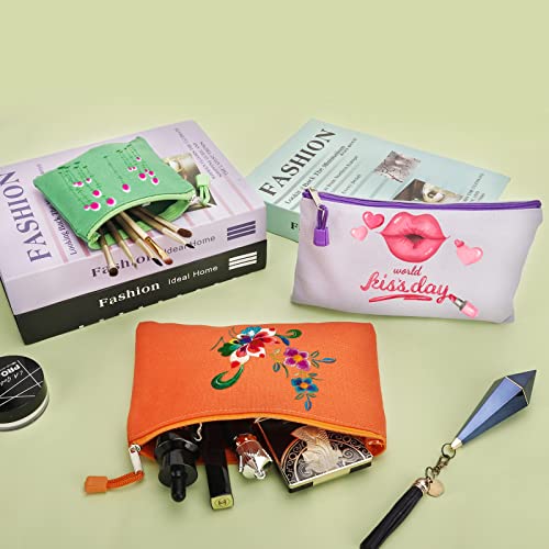 Fassave 12-Pack DIY Blank Cotton Canvas Zipper Bags, Large Makeup Pouches