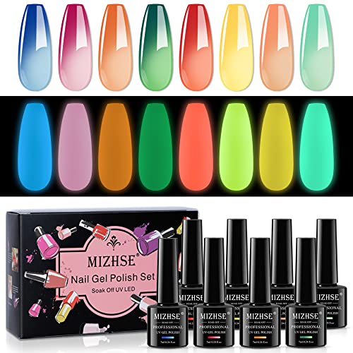 MIZHSE A-Glow in The Dark Temperature Color Changing Nail Polish Set 8x7ml