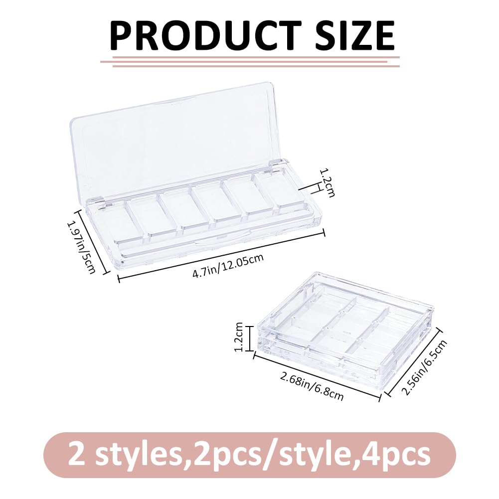 SUPERFINDINGS 4Pcs 2 Styles Empty Makeup Palette Depotting Cases Plastic DIY Eyeshadow Box Kit Clear Eyeshadow Powder Blush Lipstick Palette Dispensing Storage Boxes for Travel DIY