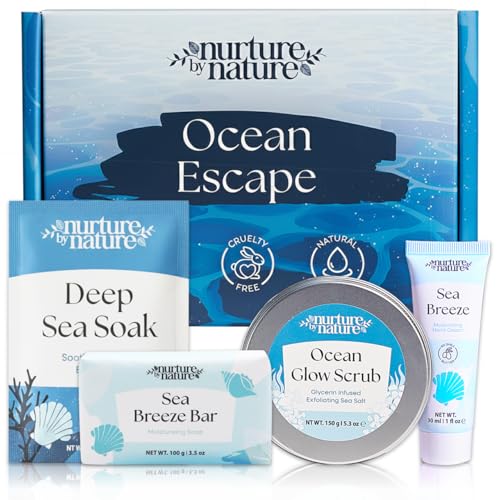 Ocean Escape Vegan Bath Gift Set with Body Scrub, Soap & Salts