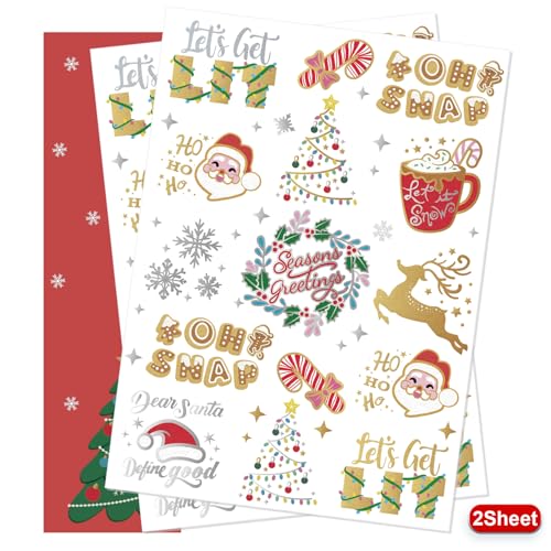 Christmas Temporary Tattoos with Glitter & Metallic Designs - 30 Styles for Kids & Parties