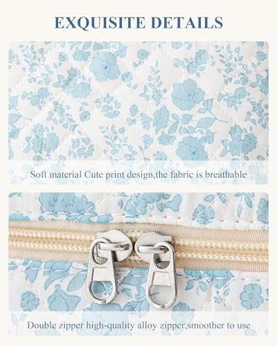 Personalized HBselect Blueflower Makeup Bag Set - 2Pcs Quilted Cosmetic Organizer