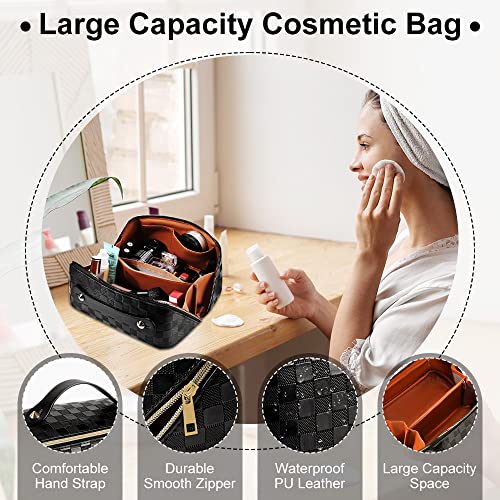 Cessfle Large Capacity Travel Cosmetic Bag with Handle & Divider – Black