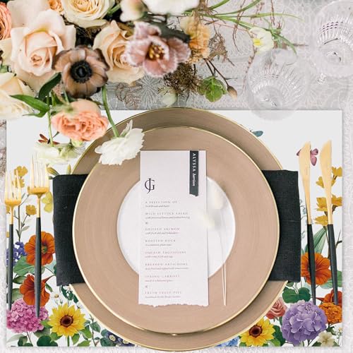 50 Pack Wildflower Disposable Placemats - 16x11 Inch Floral for Weddings & Parties