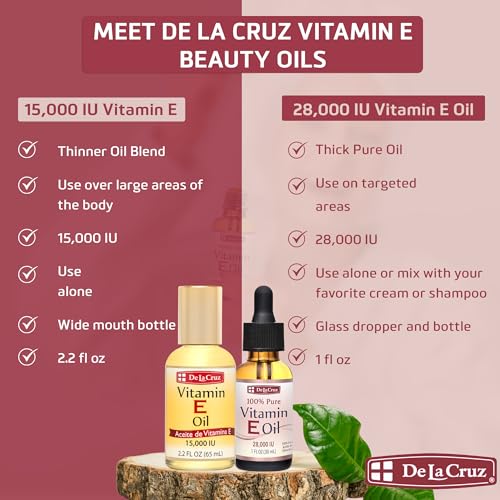 De La Cruz Vitamin E Oil for Face & Skin - 28,000 IU, No Preservatives, Vegan, Made in USA