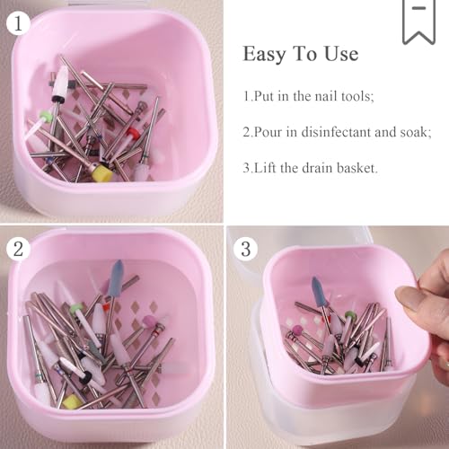 Nail Tool Sterilizer Box with Drain Basket - Pink Disinfection Case