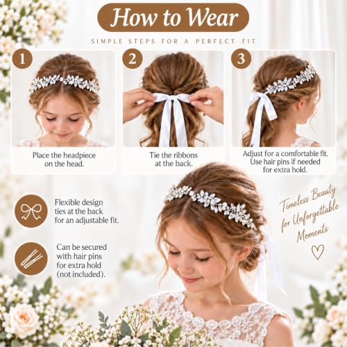 Diamond Style Flower Girl Headpiece with Crystals & Pearls for Weddings