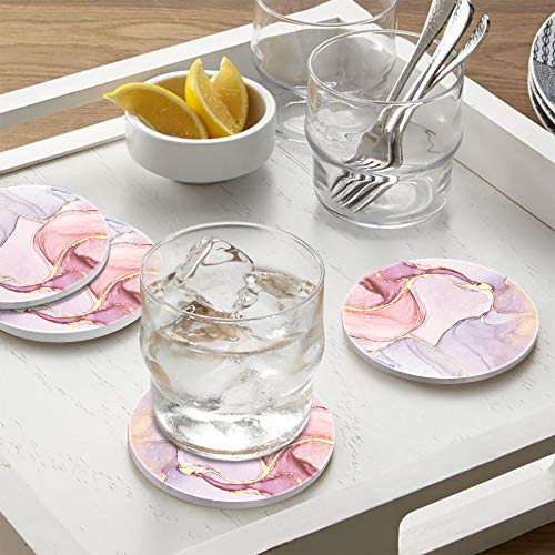 Lahome Marble Coasters Set - Absorbent Round Ceramic Coasters, 4-Pack