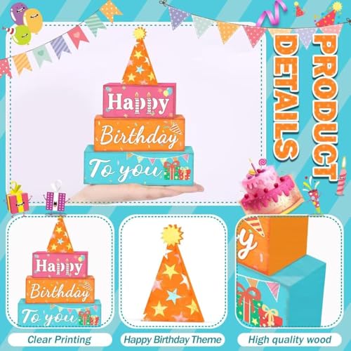 Happy Birthday Wooden Table Decor - 4 Piece Rustic Centerpieces