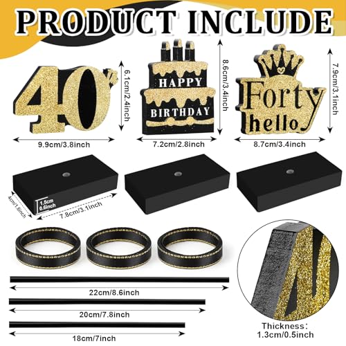 40th Birthday Table Decorations - 3 Wooden Signs Set